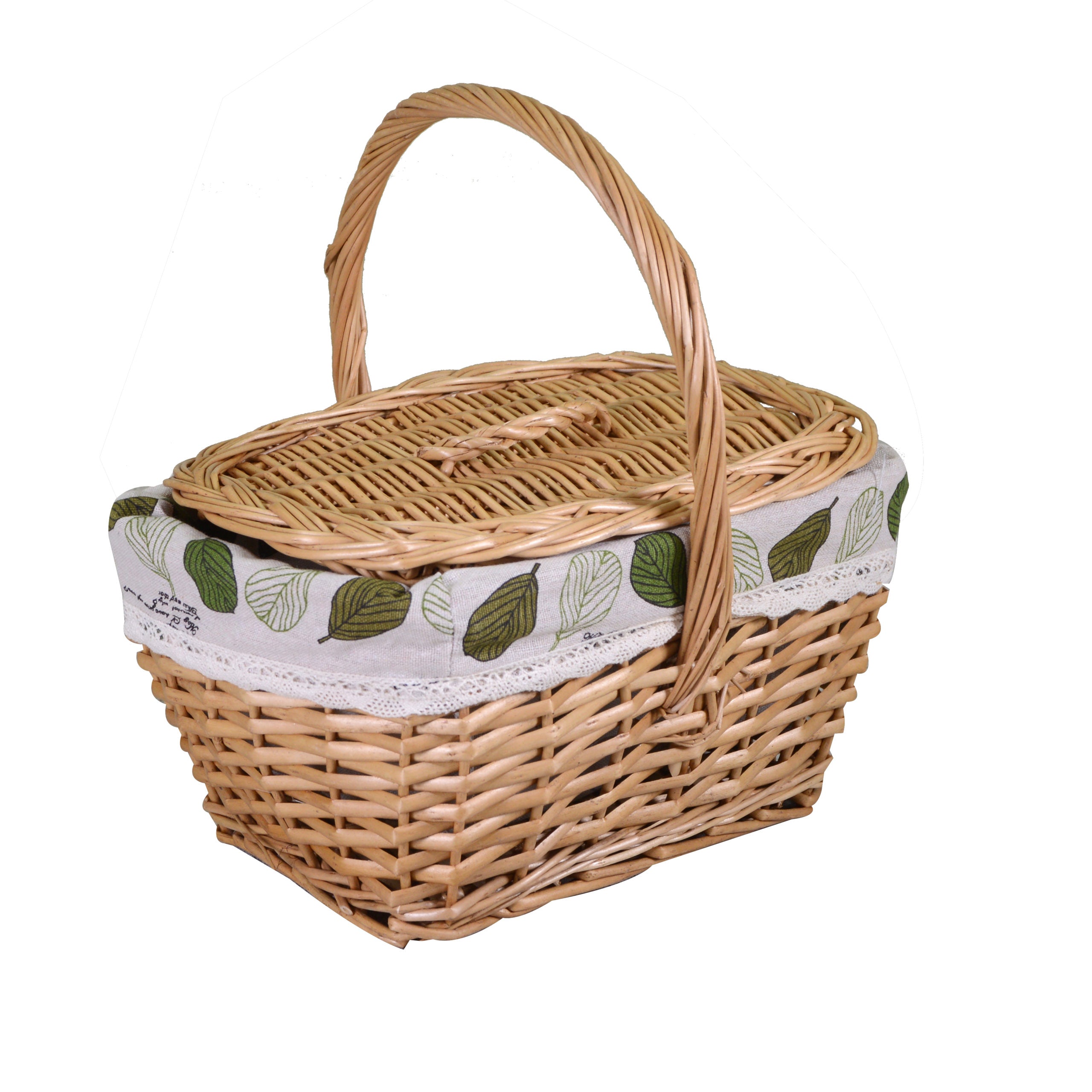 Cesto Vimini Con Fodera E Coperchio 30X21X30 Cm