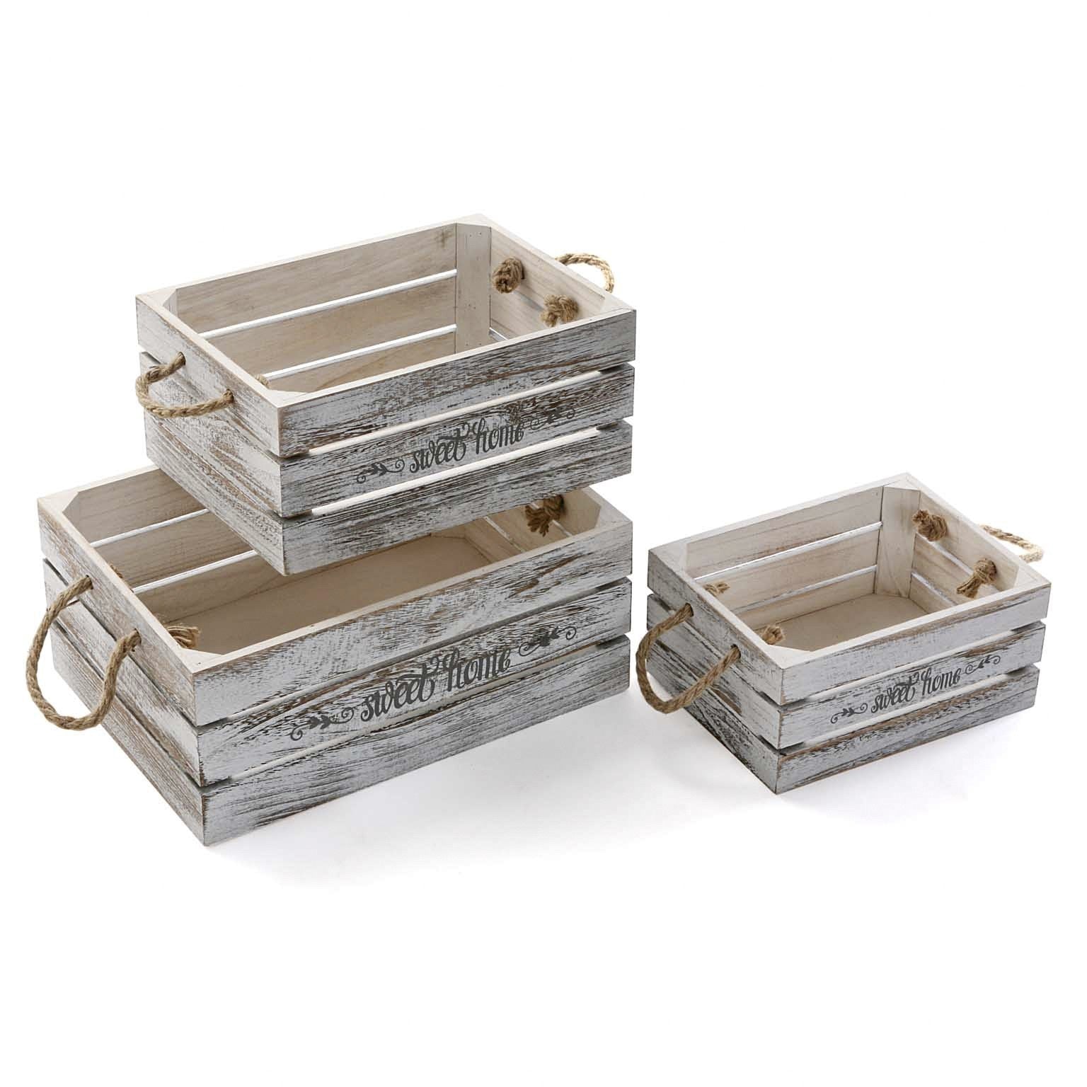 Set Tre Cassette Legno Manici Corda