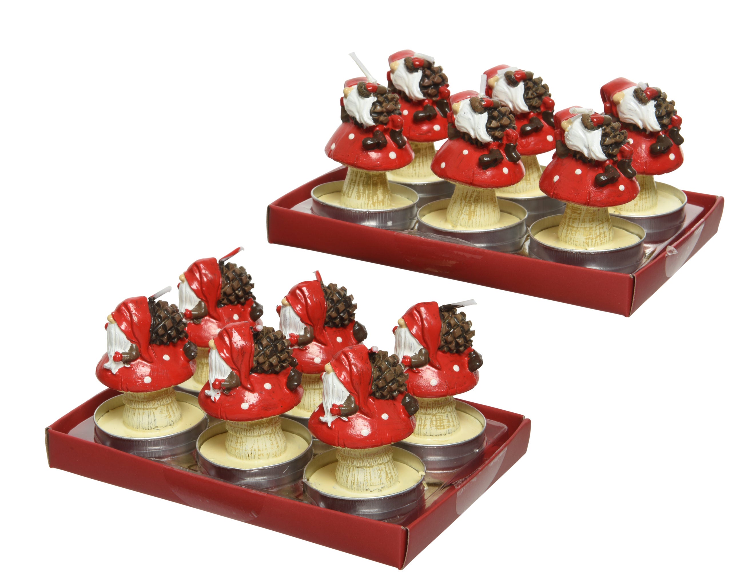 Set 6 Tealight con Gnomi decorativi natalizi formato 9 x 6 cm per illuminazione atmosferica - DeMatteis.it