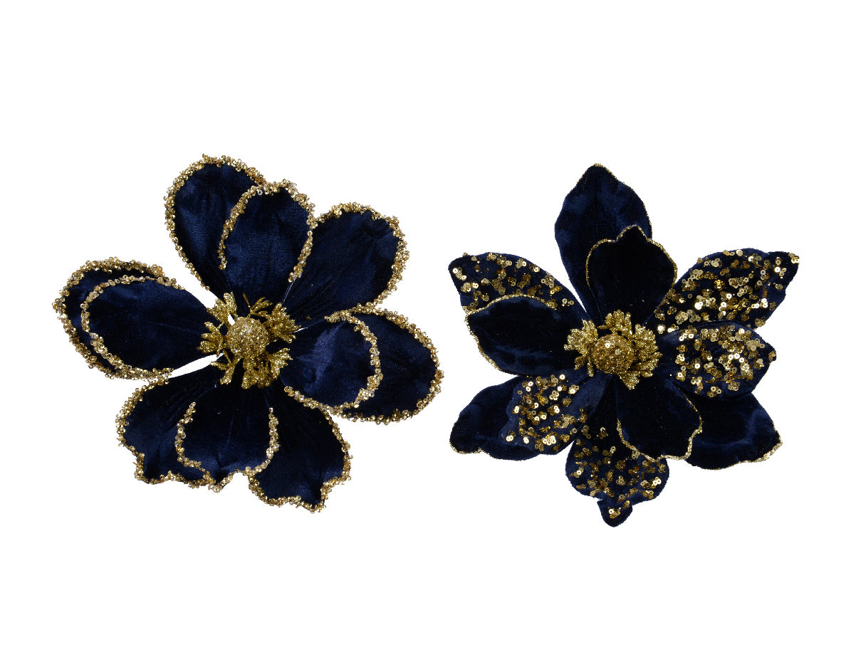 Magnolia Velluto Con Clip Night Blue Finitura Oro D 24X10 Cm
