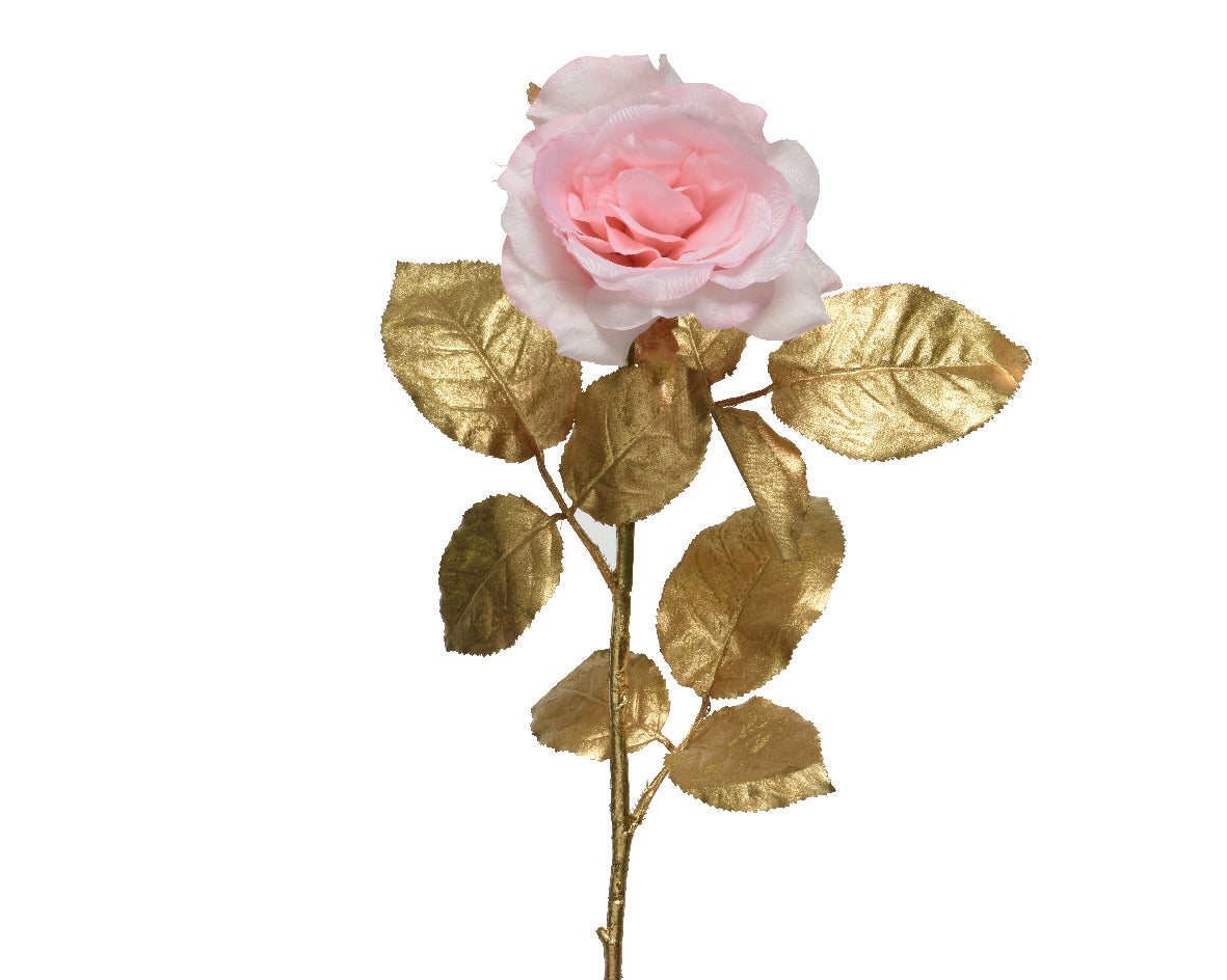 Rosa artificiale decorativa con foglie oro lunghezza 65 cm per decorazioni floreali - DeMatteis.it