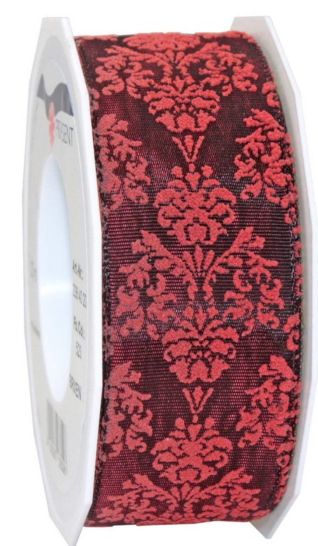 Nastro Brixen Bordeaux decorativo con motivi damascati, 20 m di lunghezza e altezza 40 mm per confezioni regalo - DeMatteis.it