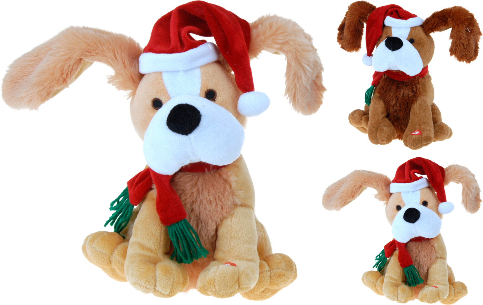 Cane peluche natalizio 25 cm con movimento e musica, giocattolo interattivo con cappello Santa - DeMatteis.it