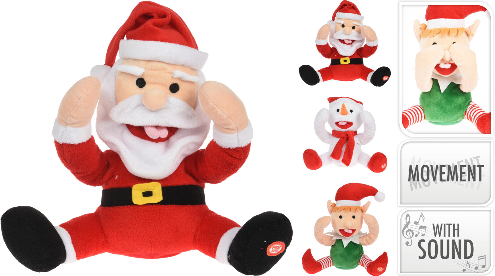 Babbo Peluche animato con suono e movimento per decorazione natalizia interattiva - DeMatteis.it