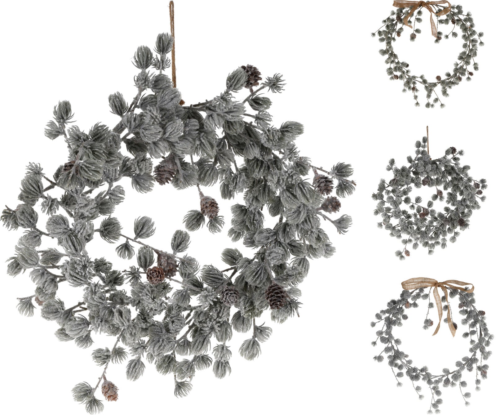 Corona Pino Ghiacciata 45 cm per decorazioni natalizie con rami di pino artificiale e pigne - DeMatteis.it