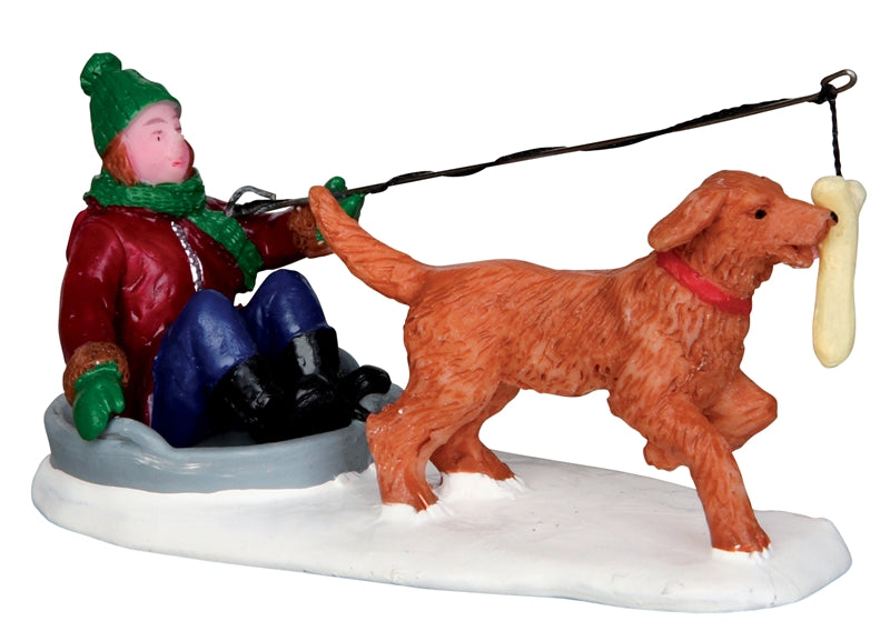 Alternative Energy Lemax figurina decorativa per villaggio natalizio con bambino su slitta trainata da cane - DeMatteis.it