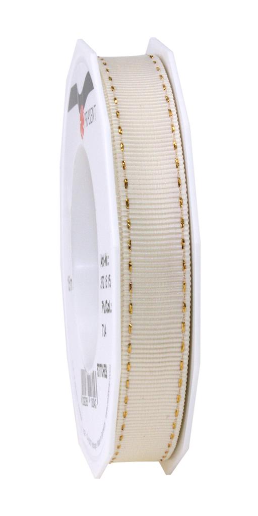 Nastro Stitches Cream/Gold Metallic 15 mm x 15 ml decorativo con bordino dorato su rocchetto - DeMatteis.it
