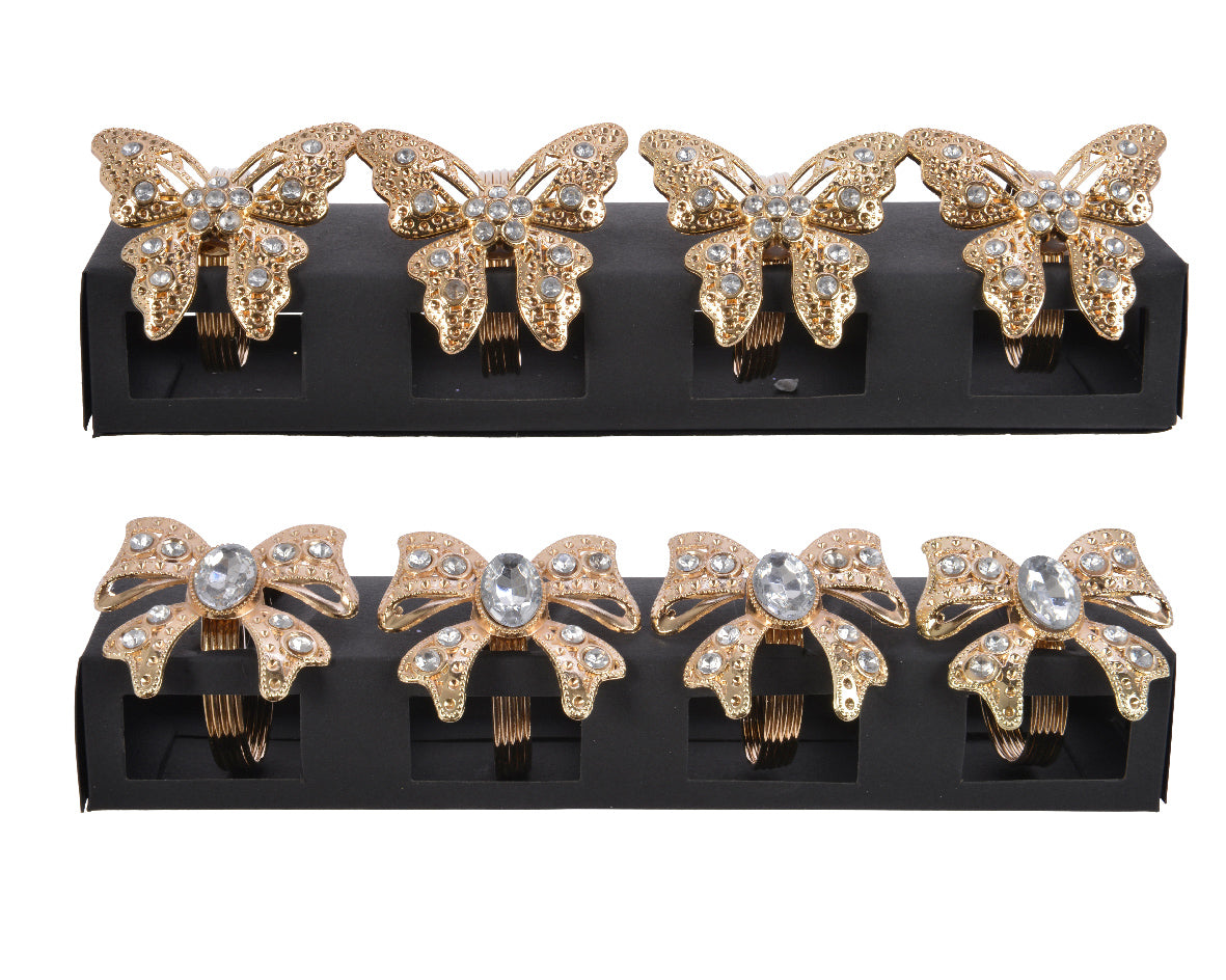 Set 4 Portatovagliolo decorativi con farfalle dorate e perle per tavola elegante dimensioni 5,3 x 5,5 x 5 cm - DeMatteis.it