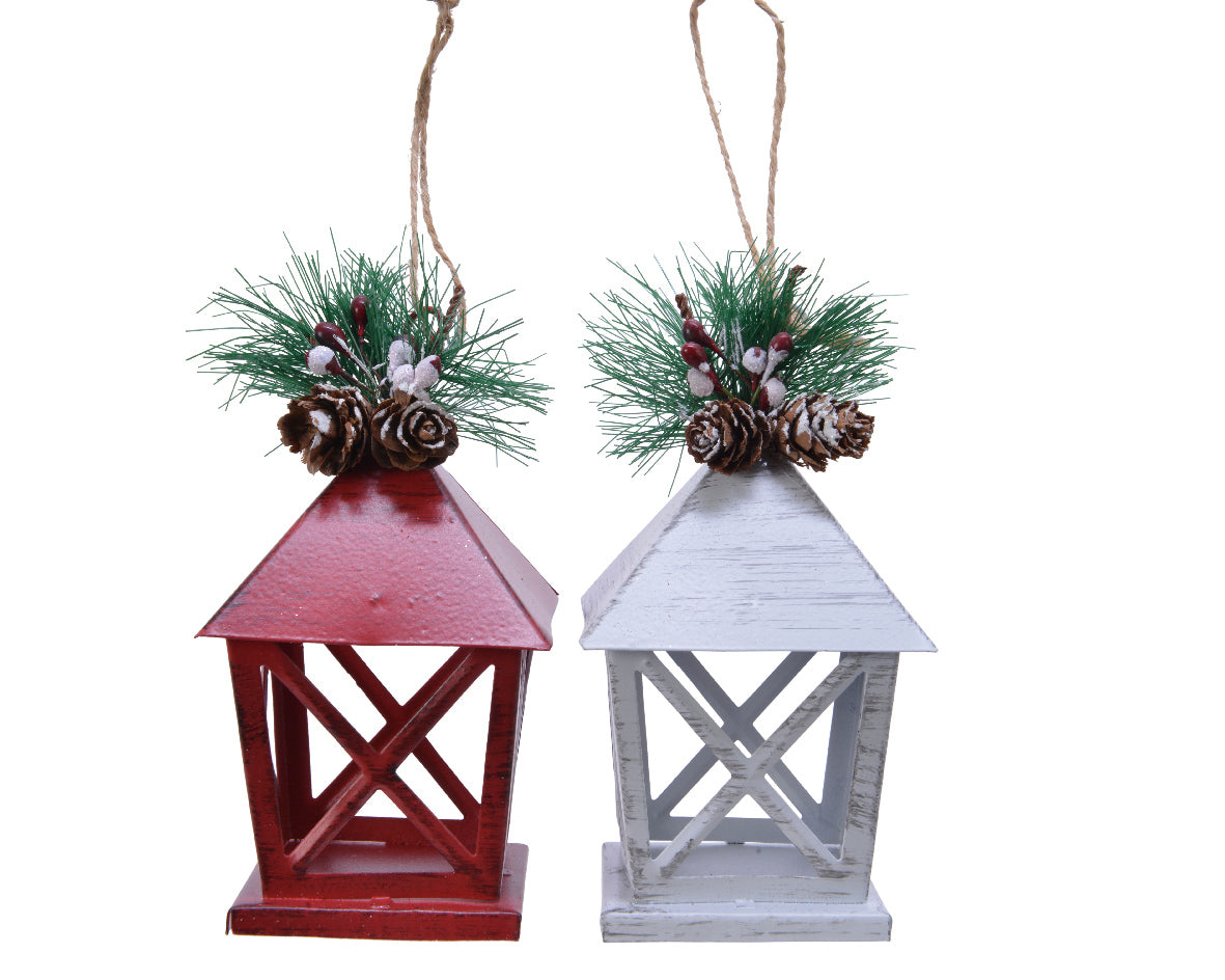 Pendente Lanterna decorativa natalizia 7x7x13 cm con pigne e aghi di pino per decorazioni casa - DeMatteis.it