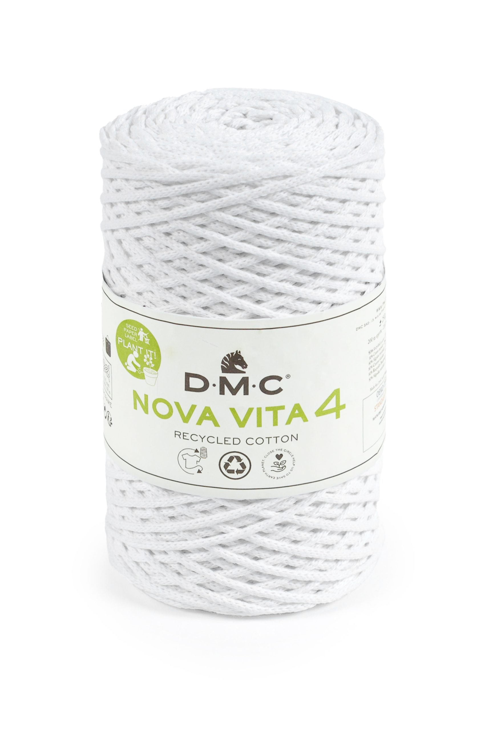 Cotone Dmc Nova Vita 4 Recycled Cotton Colore 100: Filato in cotone riciclato, dalla morbida consistenza e disponibile in una vasta gamma di colori vivaci, ideale per progetti creativi e sostenibili. | Dematteis.it