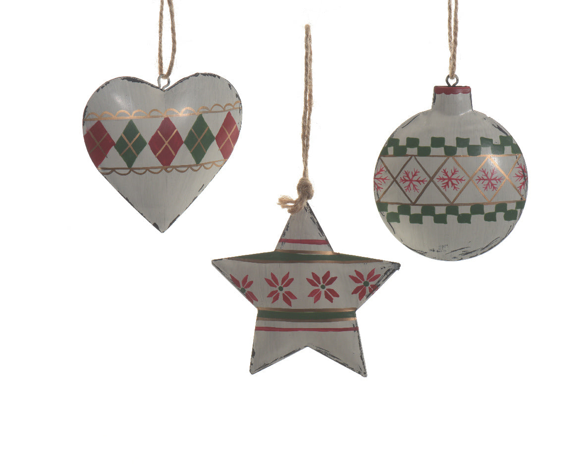 Pendente decorativo natalizio in ferro con motivi tradizionali e cordino per appendere - DeMatteis.it