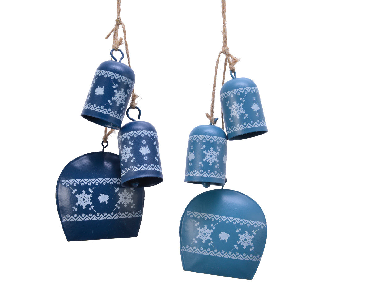 Pendente Set Campanelle 25 cm decorazione natalizia con motivi fiocchi di neve e corde - DeMatteis.it