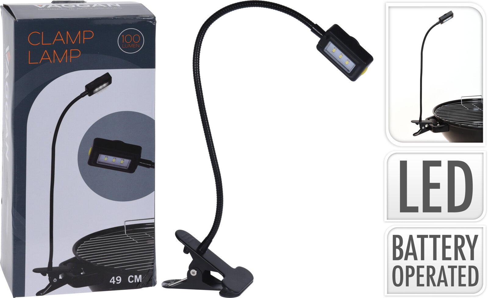 Lampada Per Barbecue 3 Led 49 Cm Con Pinza
