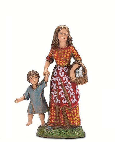 Pastorella Donna Con Bimbo E Cestino Stile 700 Cm 10 Landi