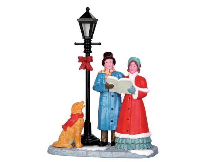 Singing Carols Lemax figurina natalizia con cantori vittoriani sotto lampione per villaggio di Natale - DeMatteis.it