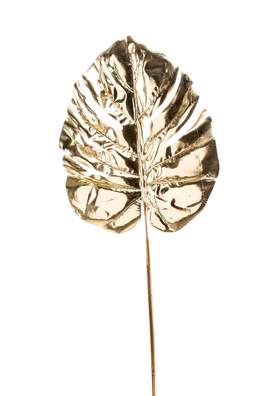 Monstera Foglia 72 cm Oro elemento decorativo artificiale con stelo lungo per arredamento - DeMatteis.it