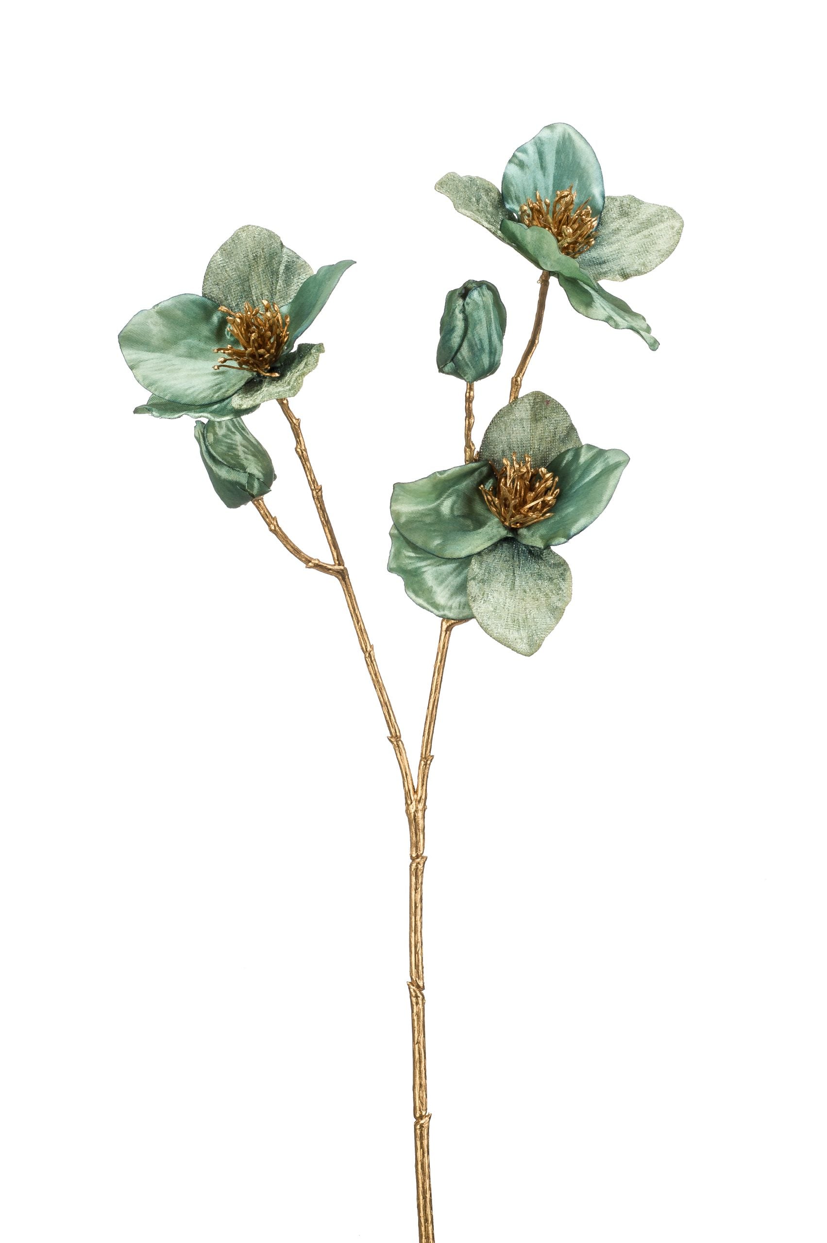Ellebori Turchesi Oro 48 cm fiore artificiale decorativo con stelo dorato per composizioni floreali - DeMatteis.it