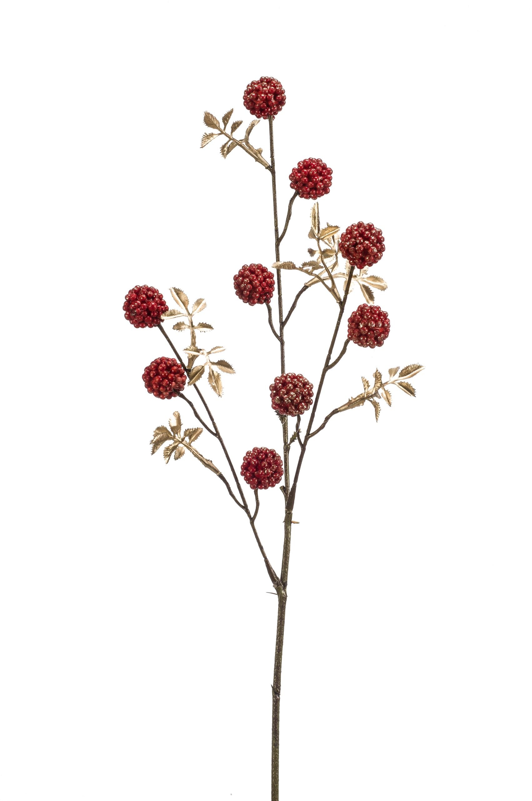 Ramo Gelso Rosso da 58 cm per decorazione con frutti artificiali e foglie dorate - DeMatteis.it