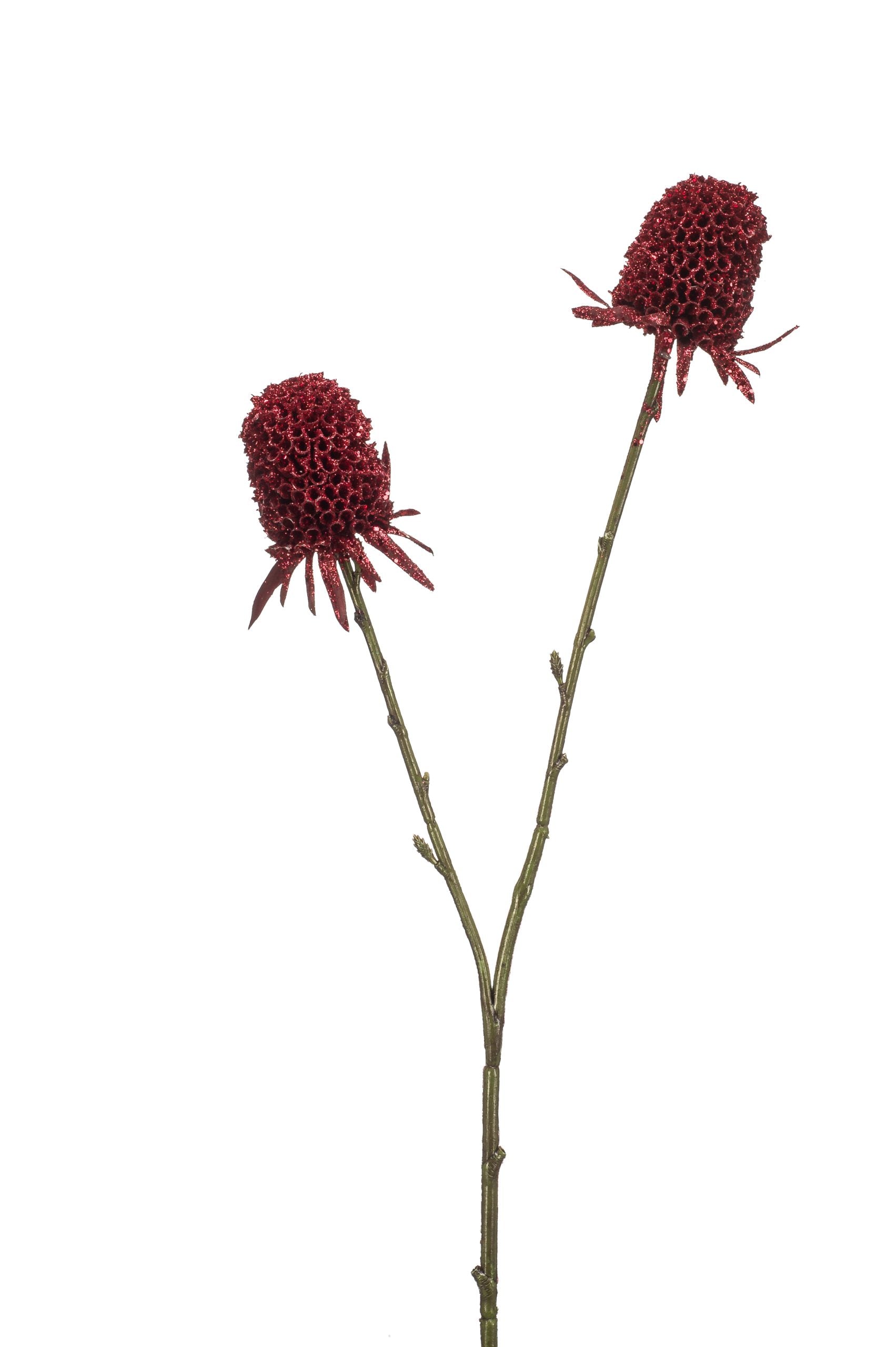 Ramo Cardo Rosso 67 cm per decorazioni floreali artificiali con due fiori spinosi - DeMatteis.it