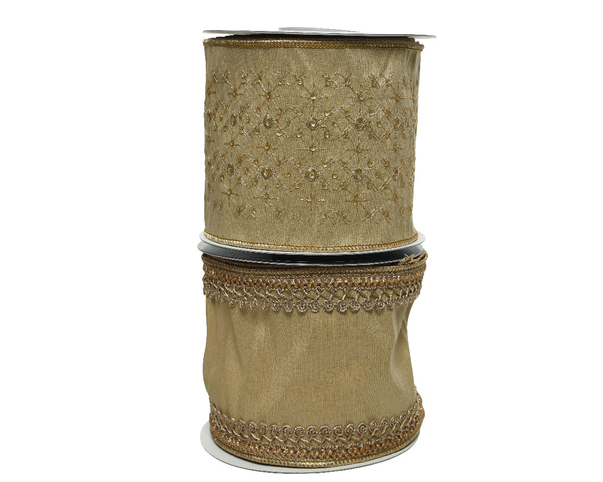 Nastro Perla con finiture oro decorative per confezioni regalo e decorazioni 10x500 cm - DeMatteis.it