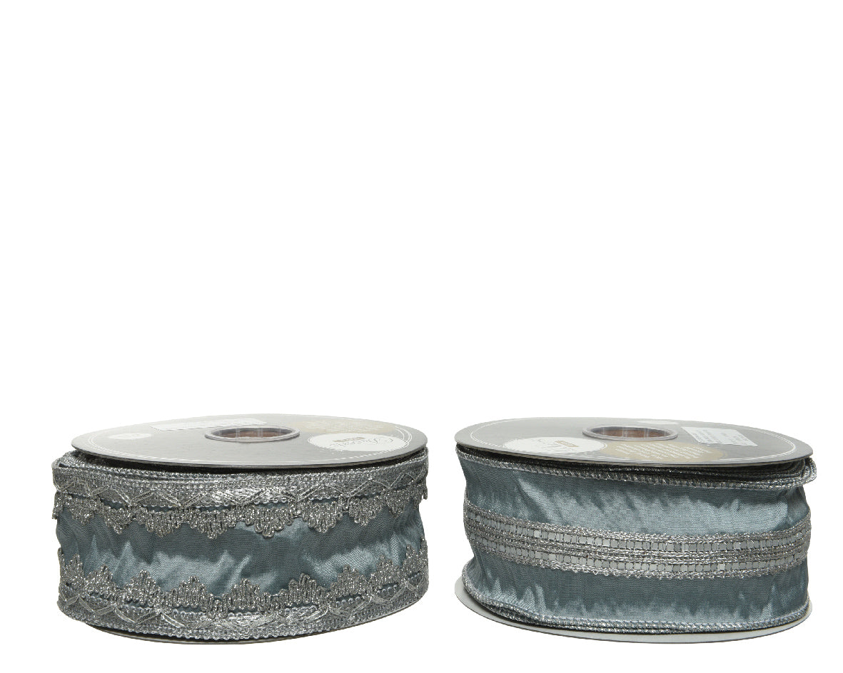 Nastro Winter Sky 6,3x1000 cm decorativo con bordature argentate per confezioni e decorazioni natalizie - DeMatteis.it