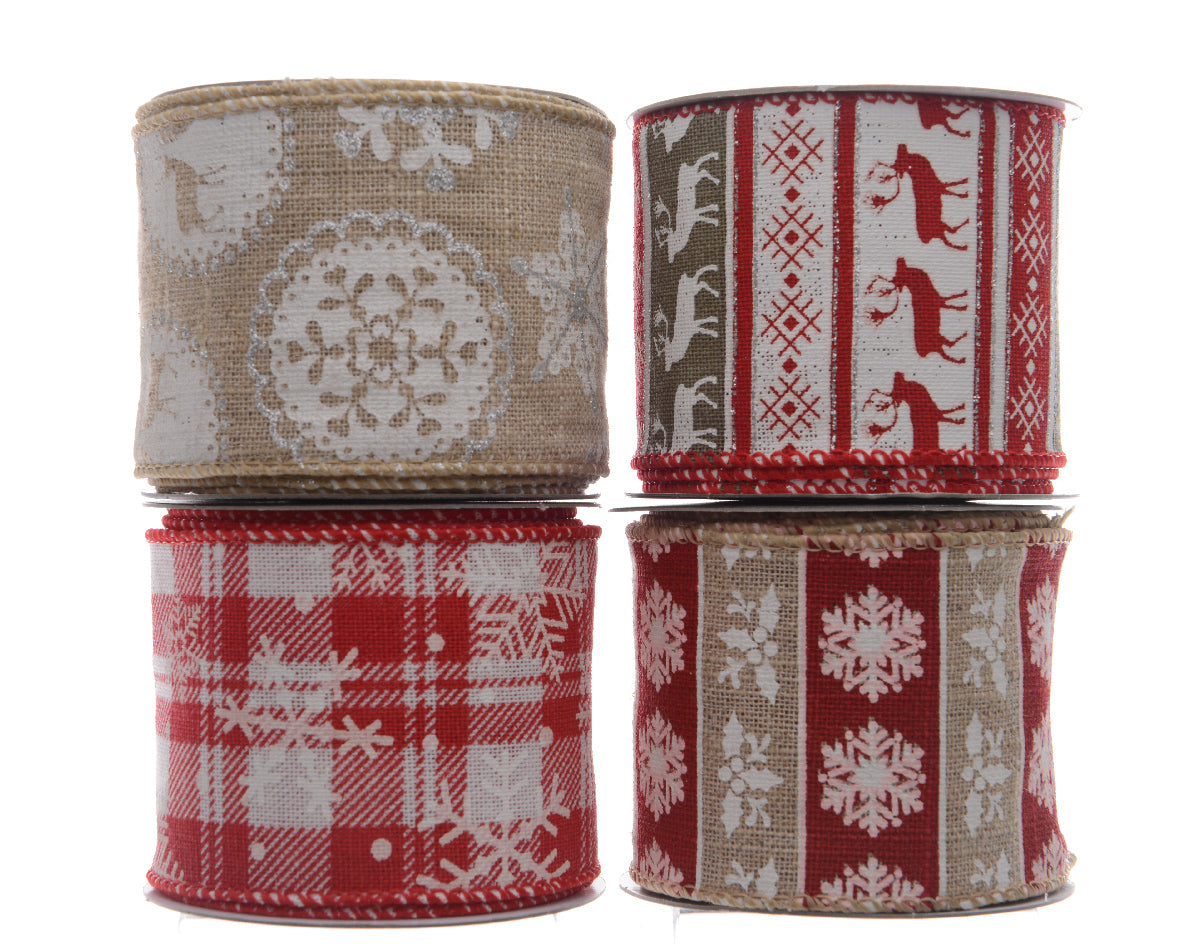 Nastro Con Figure Natalizie 6X270 cm con fil di ferro per decorazioni natalizie larghezza 6 cm lunghezza 270 cm - DeMatteis.it