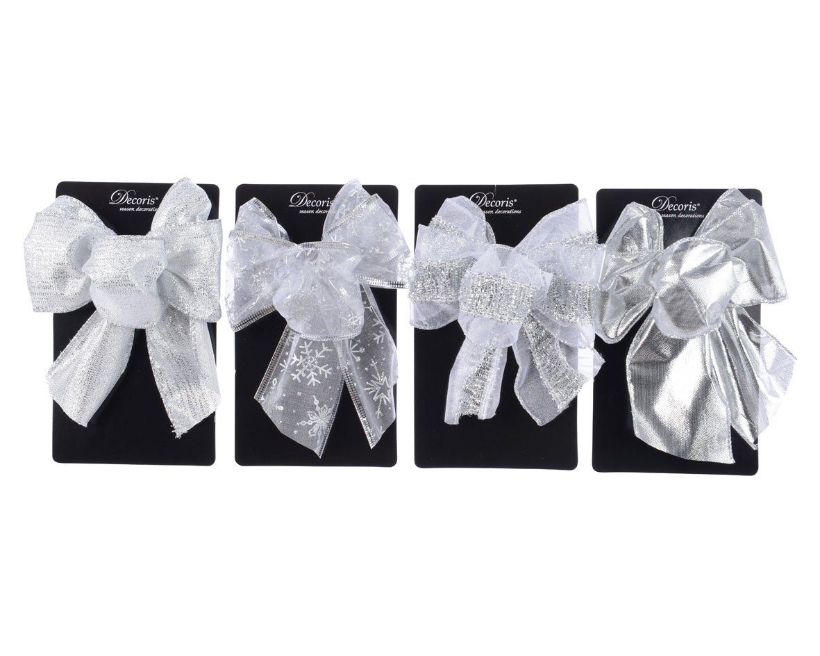 Fiocco Stoffa Silver in poliestere per decorazioni natalizie 11 x 15 cm pezzo singolo - DeMatteis.it