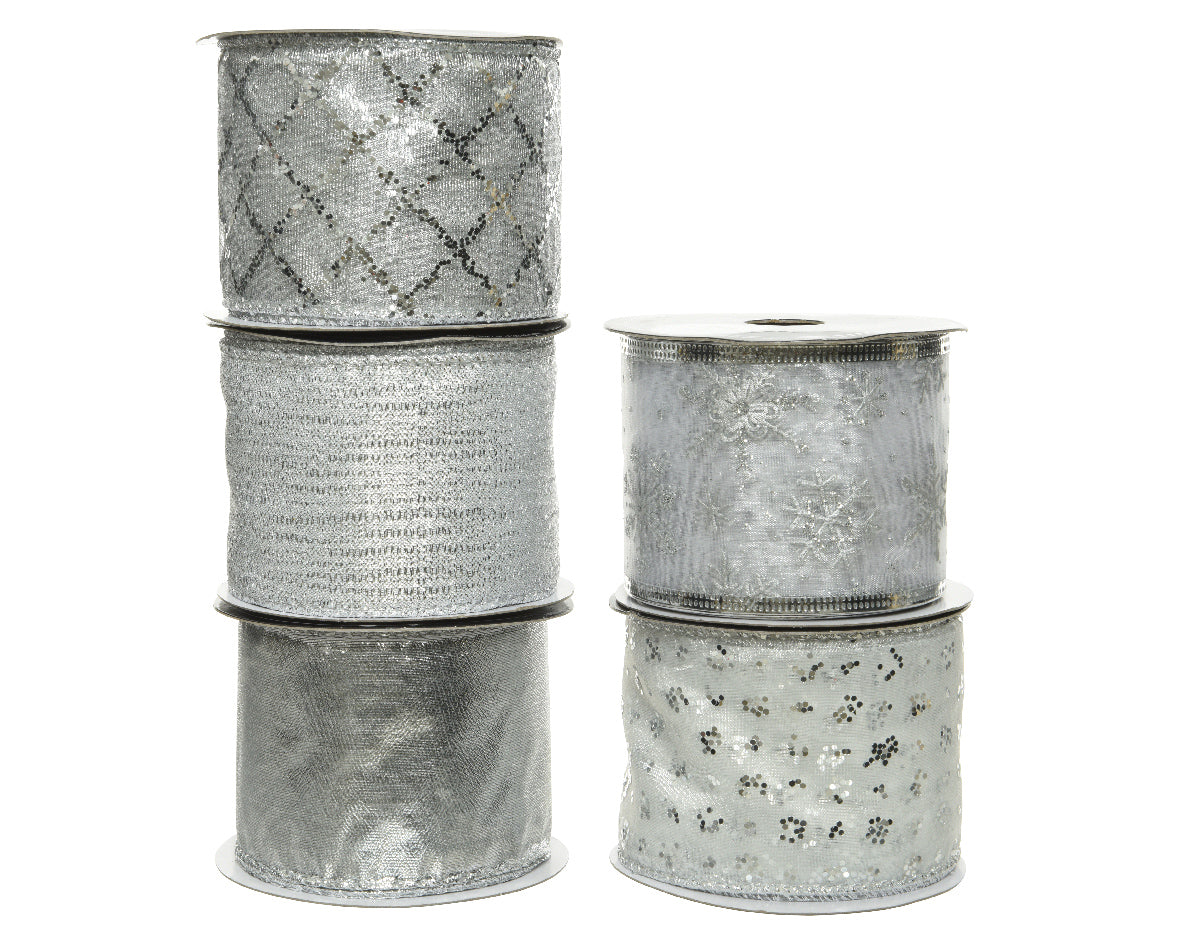 Nastro decorativo silver larghezza 6,3 cm lunghezza 2,70 m per confezioni regalo e decorazioni natalizie - DeMatteis.it