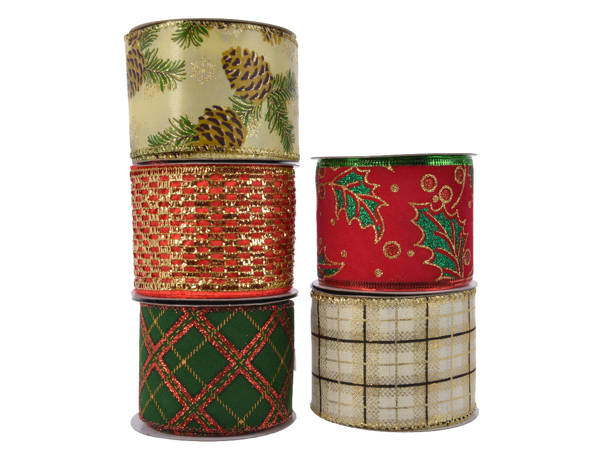 Nastro Natalizio decorativo larghezza 6,3 cm lunghezza 270 cm per confezioni regalo e addobbi natalizi - DeMatteis.it