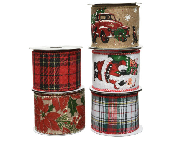 Nastro Natalizio decorativo per confezioni regalo e addobbi festivi in rotoli assortiti - DeMatteis.it