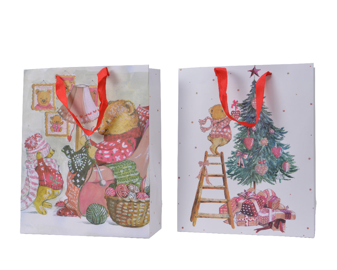 Busta Regalo Orsetto per confezioni natalizie dimensioni 10 x 26 x 32 cm con manici rossi - DeMatteis.it