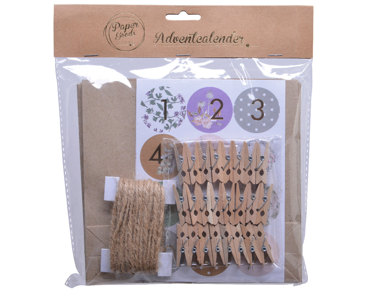 Calendario Avvento con fiori 22 x 22 cm Paper Goods per decorazioni natalizie con mollette e cordino - DeMatteis.it
