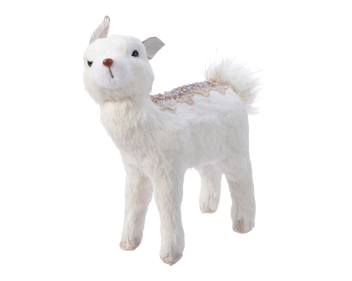 Renna Bianca Decoro Rosa decorazione natalizia in cotone 18 x 22 cm per addobbi - DeMatteis.it