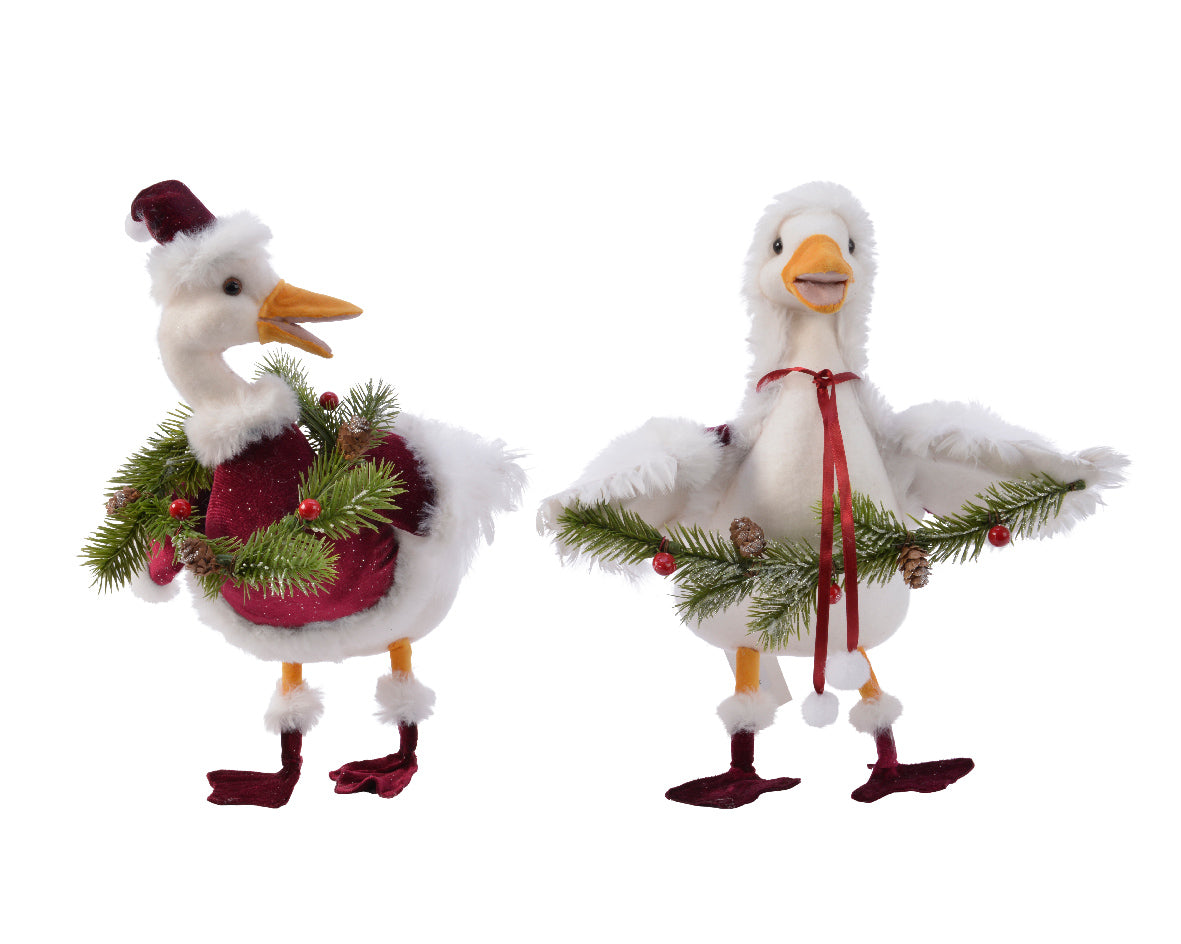 Anatra Decorata Velluto ornamento natalizio in peluche bianco dimensioni 26 x 27 x 33 cm per decorazione festiva - DeMatteis.it