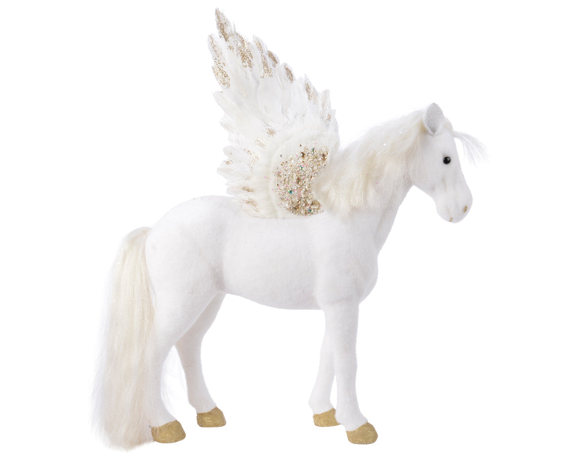 Pegaso Bianco Con Perle Pegaso figura decorativa con ali e dettagli dorati dimensioni 30 x 68 x 86 cm - DeMatteis.it