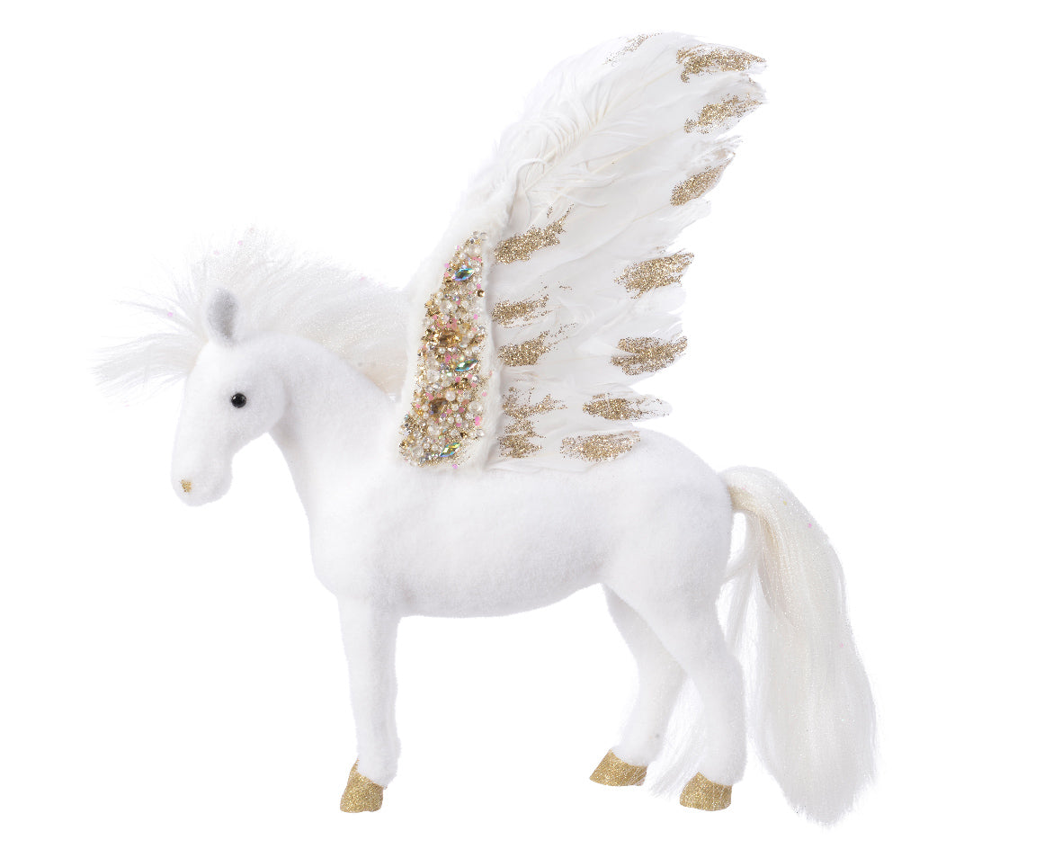 Pegaso Bianco Ali Decorate 36 cm figura decorativa ornamentale con dettagli dorati - DeMatteis.it