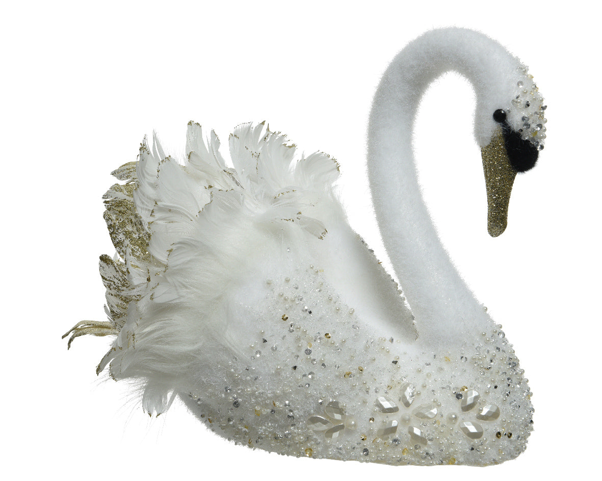 Cigno Bianco Decorato Oro 22X33X30 oggetto decorativo con dettagli dorati dimensioni 22 x 33 x 30 cm - DeMatteis.it