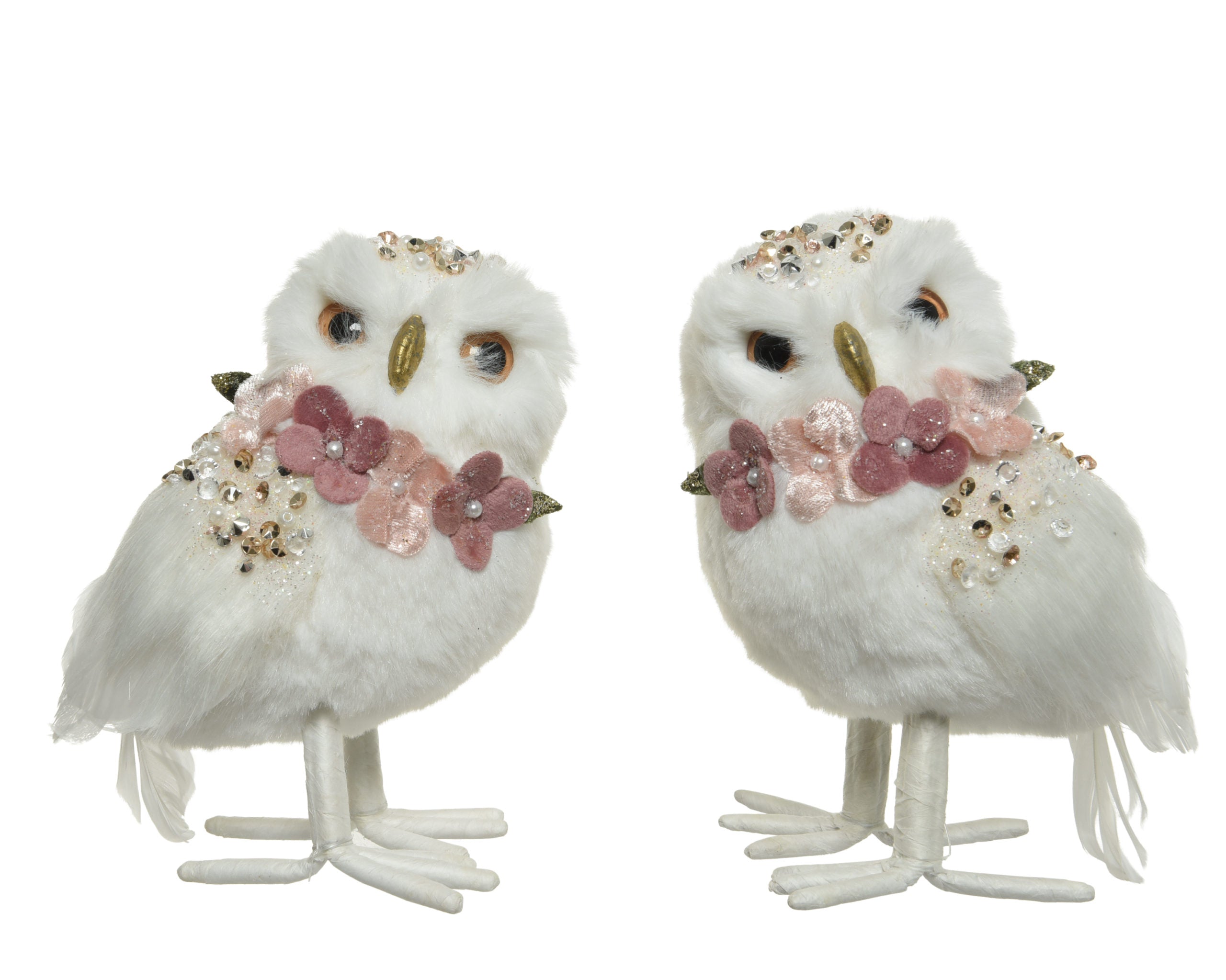 Pendente Gufo Drappo Rosa decorativo 11x10x15 cm per ornamento natalizio - DeMatteis.it