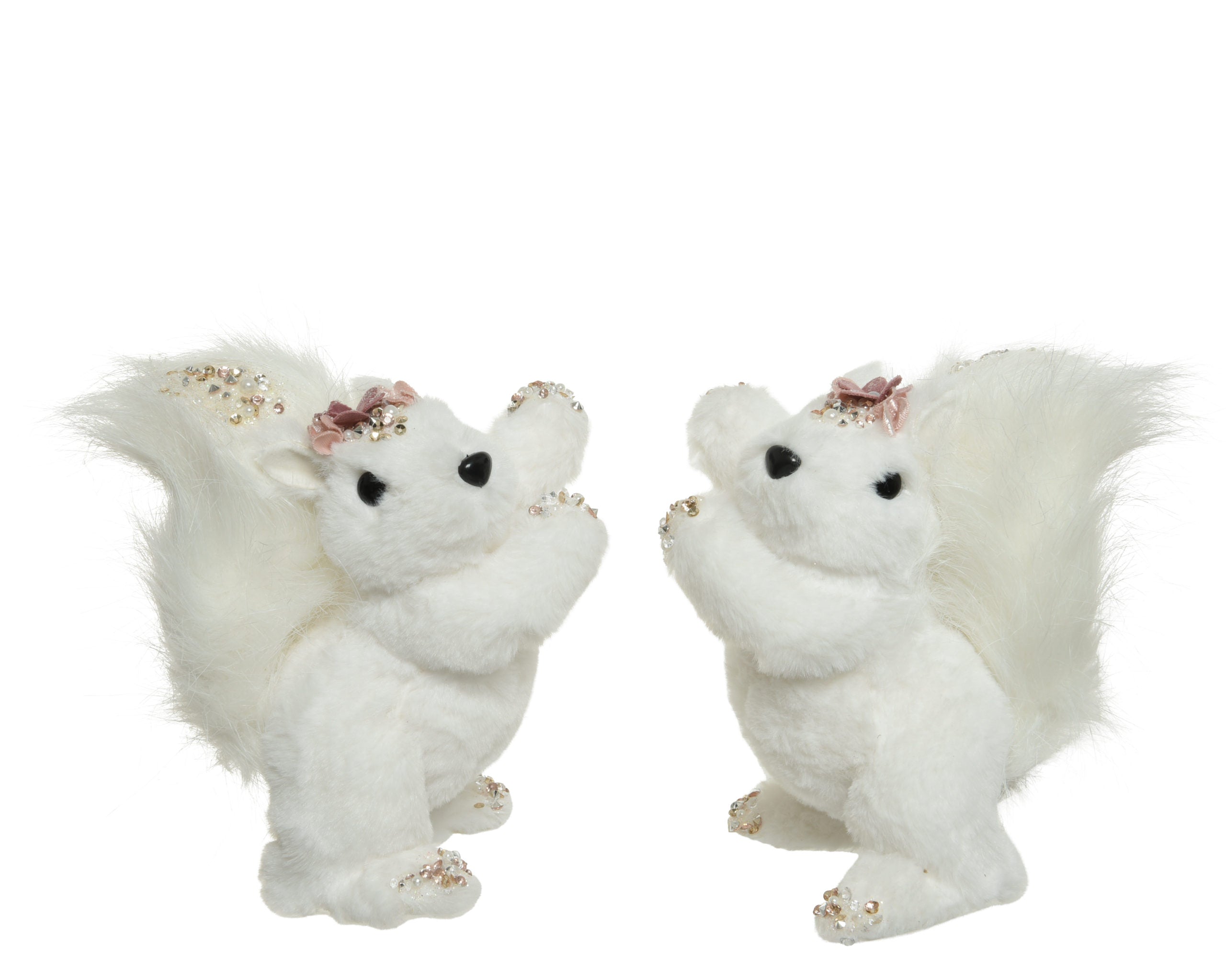 Scoiattolo decorativo con corona rosa ornamentale 15 x 11 x 17 cm per decorazione natalizia - DeMatteis.it