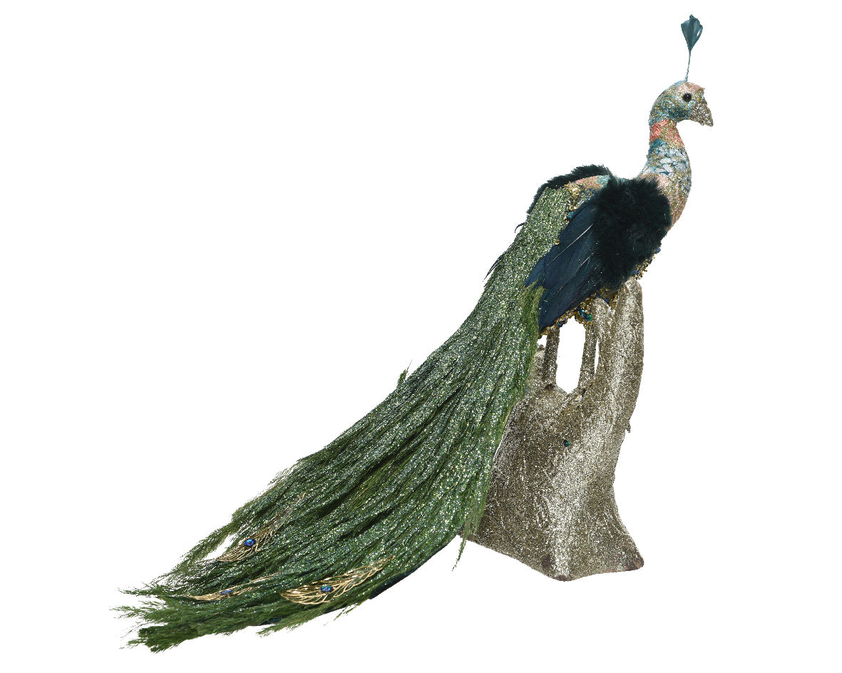 Pavone Su Supporto decorativo artigianale per ornamento e arredamento tradizionale italiano - DeMatteis.it