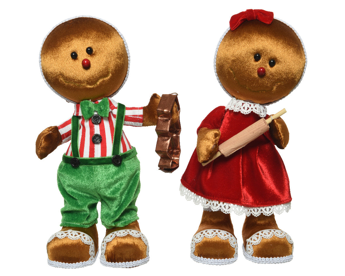 Omino Pan Di Zenzero decorazione natalizia coppia pupazzi 18x13x30 cm per addobbi natalizi - DeMatteis.it