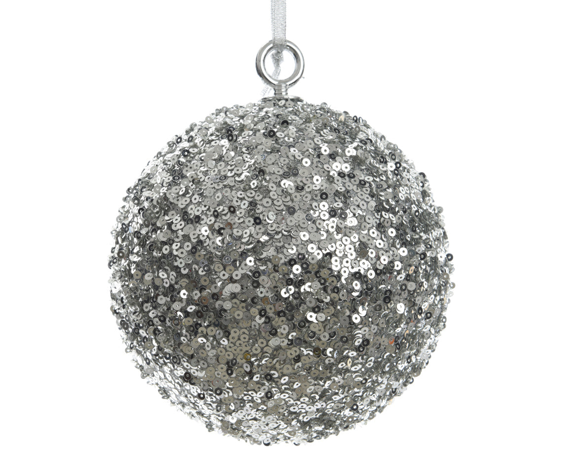 Sfera Schiuma D 14 cm Silver decorazione natalizia con paillette diametro 14 cm in schiuma - DeMatteis.it