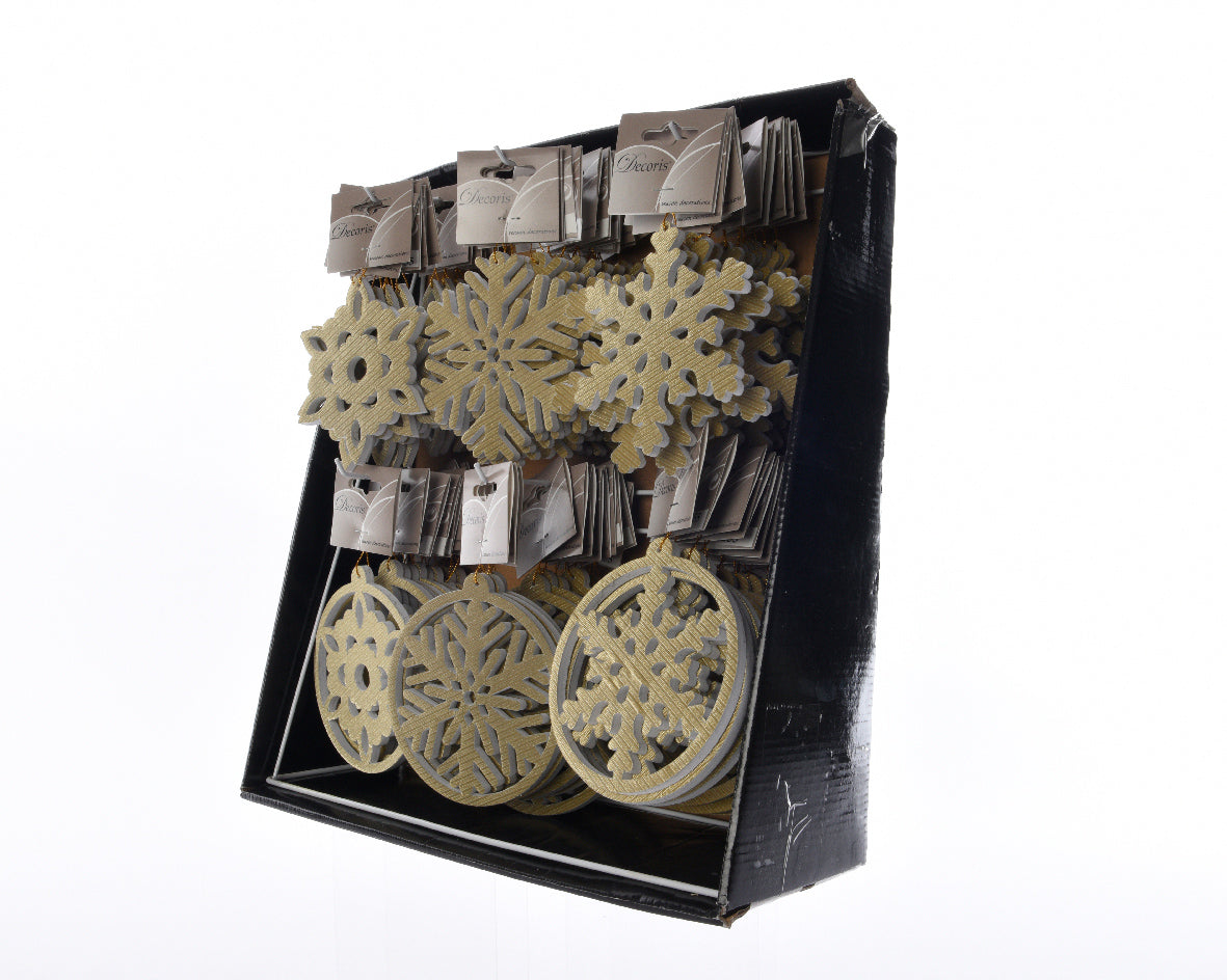 Pendenti oro decorativi da 12 cm per addobbi natalizi con motivi fiocco di neve - DeMatteis.it