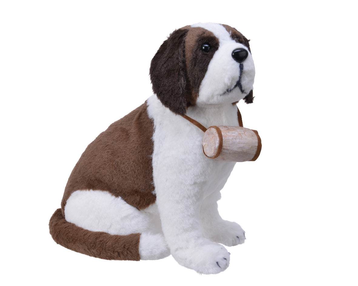 Cane San Bernardo peluche decorativo con barilotto dimensioni 40 x 35 x 40 cm - DeMatteis.it