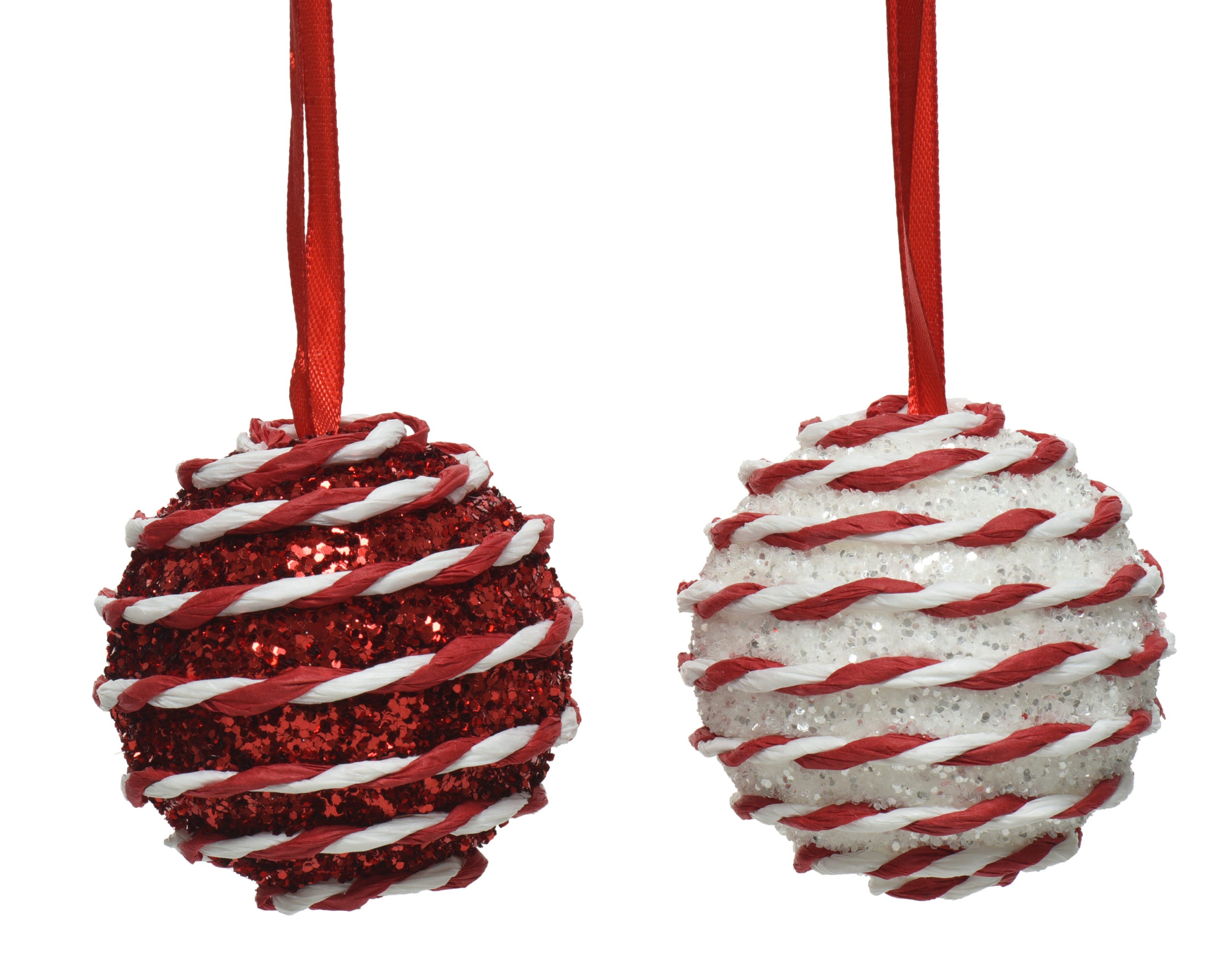 Palla di Natale decorativa con nastri rosso e bianco diametro 6 cm per addobbi natalizi - DeMatteis.it