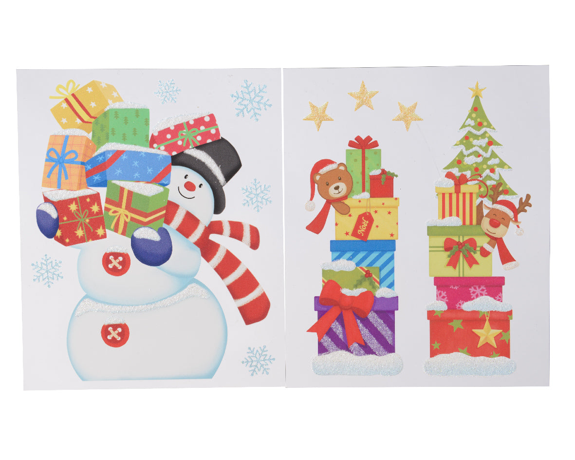 Stickers Finestra Figura Natalizia adesivi decorativi per vetri con pupazzo di neve, regali e albero di Natale - DeMatteis.it
