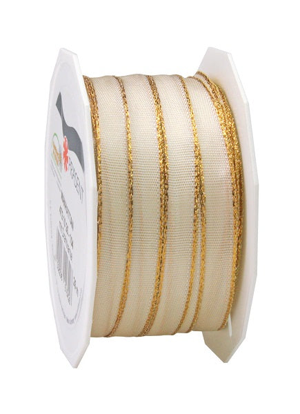 Nastro Manhattan crema 10 mm x 25 ml per decorazioni e fili con bordi dorati - DeMatteis.it