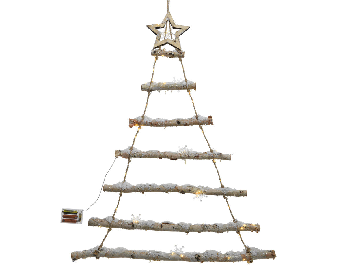 Albero Legno Con Led decorazione natalizia in legno naturale con illuminazione a batteria e stella sommitale - DeMatteis.it