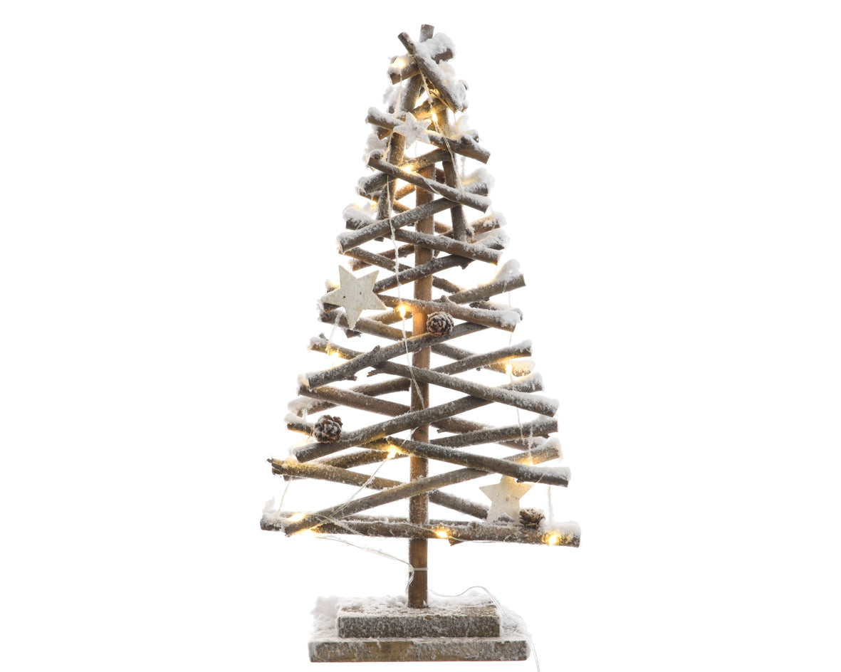Albero Con Neve Illuminato Kaemingk decorazione natalizia con luci LED integrate e base in legno - DeMatteis.it