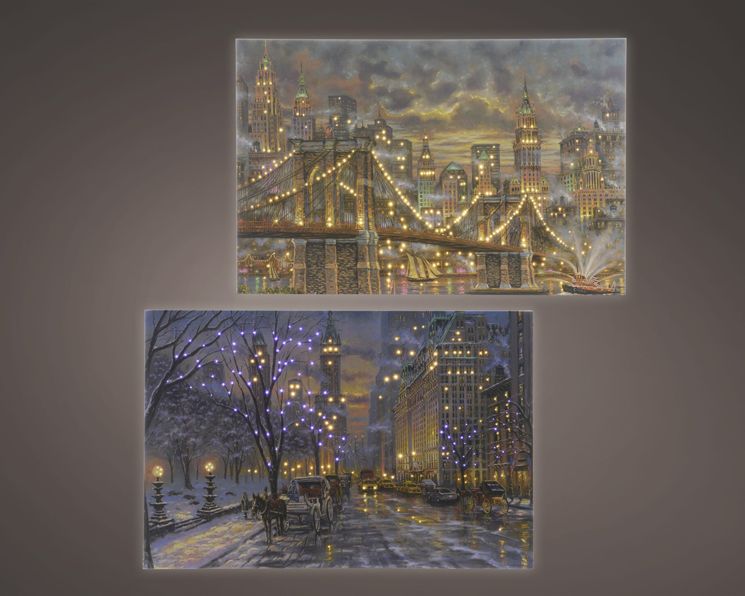 Quadro Luminoso New York decorazione natalizia illuminata con skyline urbano per addobbi festivi - DeMatteis.it